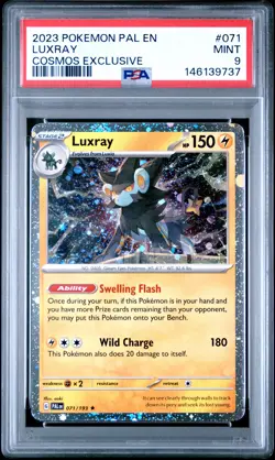 2023 POKEMON PAL EN-PALDEA EVOLVED COSMOS EXCLUSIVE #071 LUXRAY PSA 9 - Image 1