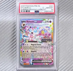 Sylveon ex PSA 10📈2025 Pokemon Prismatic Evolutions Stamp Suprise Promo 041/131 - Image 1