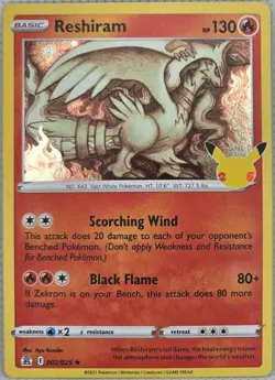 Reshiram 002/025 Rare Celebrations Pokemon Holo Near Mint - Image 1
