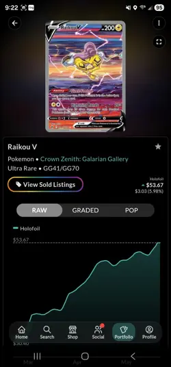Pokemon Raikou V GG41/GG70 Crown Zenith Galarian Gallery Ultra Rare Holo - Image 3