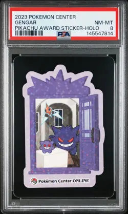 2023 POKEMON CENTER PIKACHU AWARD DELIVERY! STICKER HOLO GENGAR PSA 8 - Image 1