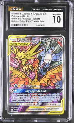 2019 Pokemon Moltres Zapdos Articuno GX #SM210 Hidden Fates Black Star CGC 10 - Image 1