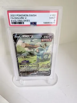 Pokemon 2021 SWSH07 Evolving Skies Golurk V 182/203 Full Art Holo PSA 9 - Image 1