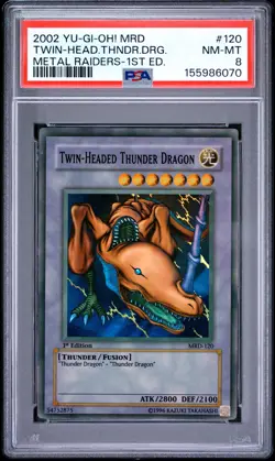 2002 YU-GI-OH! MRD-METAL RAIDERS 1ST EDITION TWIN-HEADED THUNDER DRAGON PSA 8 - Image 1