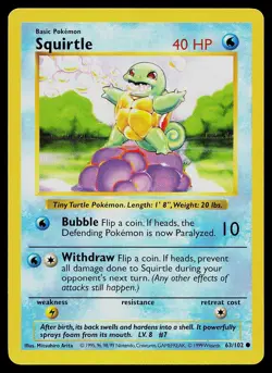 Pokemon Card - Squirtle Base Set Shadowless 63/102 Common - Image 1