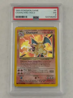 Pokemon TCG Charizard Base Set Holo Unlimited Rare Card 4/102 PSA VG 3 - Image 1