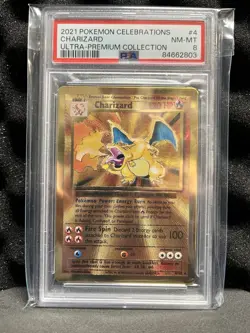 Pokemon 2021 Celebrations Ultra Premium Collection Charizard Gold Metal #4 Psa 8 - Image 1