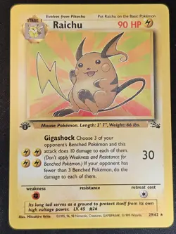 Pokemon TCG Raichu 29 Fossil 1st Ed Mint Near Mint - Image 1