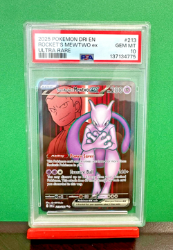 2025 POKEMON DRI EN-DESTINED RIVALS TEAM ROCKET'S MEWTWO EX 213/182 UR PSA 10 - Image 1