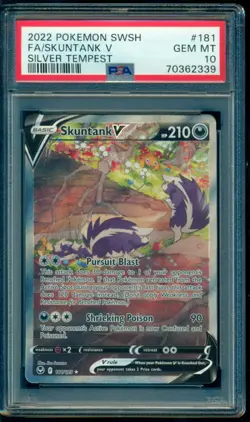 2022 Pokemon Silver Tempest #181 Skuntank V Full art Alt Art PSA 10 GEM MT - Image 1
