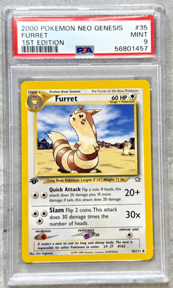 Pokemon Card 1st Edition Furret PSA 9 Mint, Neo Genesis #35, WOTC 2000 - Image 1