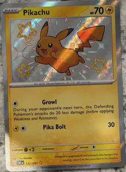 Pokemon TCG Pikachu 131/091 SV: Paldean Fates Shiny Rare Holo 70 HP English - Image 1