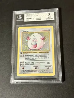 BGS 8 1999 Pokemon Base Set 1st Edition Shadowless Chansey Holo #3 *THIN STAMP* - Image 1