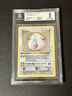 BGS 8 1999 Pokemon Base Set 1st Edition Shadowless Chansey Holo #3 *THIN STAMP* - Image 2