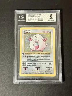 BGS 8 1999 Pokemon Base Set 1st Edition Shadowless Chansey Holo #3 *THIN STAMP* - Image 3