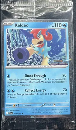 Keldeo 019/086 Chaos Rising Stamped Promo Card - Cosmos Holo - SEALED - Image 1