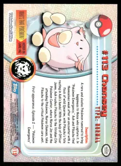 Pokemon Cards Chansey #113 Topps Trading Cards Series 2 NM *4 - Image 2