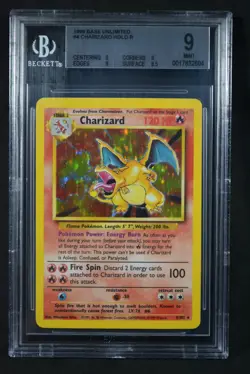 1999 Pokemon Base Set Unlimited #4 Charizard Holo Rare BGS 9 Mint (9/9/9/8.5) - Image 1