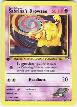 Sabrina's Drowzee 92/132 Common Gym Heroes Pokemon 1st Edition LP - Image 1