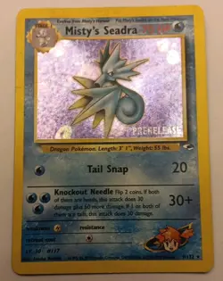 Misty's Seadra 9/132 Prerelease Gym Heroes Holo Rare Vintage Pokemon TCG w SWIRL - Image 2