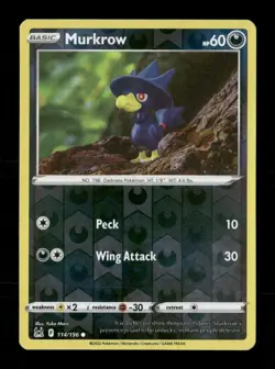 Murkrow Reverse Holo Common SWSH11: Lost Origin 114/196 NM Pokemon LP - Image 1