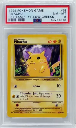 Pokemon Base Set Pikachu E3 Stamp Yellow Cheeks 58/102 PSA 8 NM/Mint - Image 3