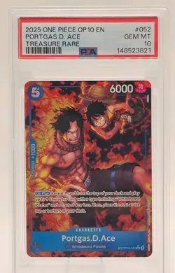 PSA GEM MINT 10 One Piece Op 10 Portgas D Ace Treasure Rare OP08-052 - Image 1