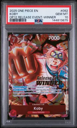 2025 ONE PIECE PROMOS LEGACY OF THE MASTER RELEASE EVENT-WINNER #092 KOBY PSA 10 - Image 1