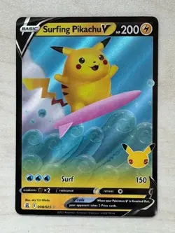 Pokemon TCG Surfing Pikachu V 008/025 Holo Celebrations Ultra Rare NM - Image 1