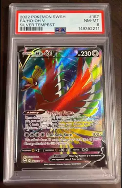 2022 Pokemon Sword & Shield Silver Tempest Ho-Oh V #187/195 PSA 8 - Image 1