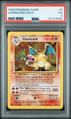 1999 Pokemon Game Charizard-Holo 4/102 - PSA 3 - Image 1