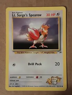 Pokemon Lt. Surge's Spearow 52/132 Gym Heroes NM See Pictures - Image 1