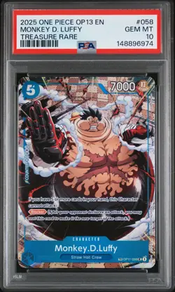 One piece OP13 MONKEY D. LUFFY Treasure Rare #058 PSA 10 Carrying on His Will - Image 1