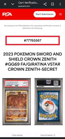 PSA 10 Giratina VSTAR GG69/GG70 Crown Zenith Galarian Gallery Secret Holo - Image 1