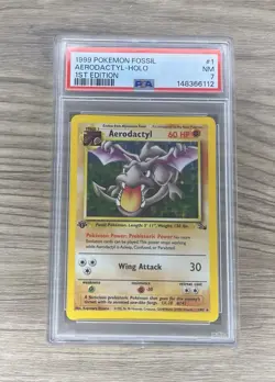 PSA 7 1999 Pokemon Fossil Aerodactyl Holo 1st Edition #1 - Image 1