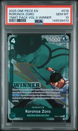 2025 ONE PIECE TOURNAMENT PACK VOL.3 WINNER #019 RORONOA ZORO PSA 10 Gem Mint - Image 1