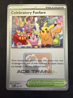 RAW Celebratory Fanfare ACE TRAINER Pokemon English Card MEP 028 - Image 1