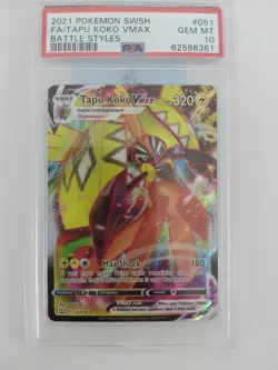 2021 Pokemon Battle Styles Tapu Koko VMAX #051/163 trading card,GEM MT 10 - Image 1