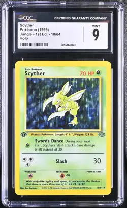 CGC 9 MINT Scyther 1999 Jungle 1st Edition 10/64 Holo Pokemon Card - Image 1