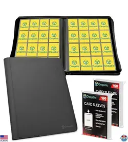 DEQADIC 16 Pocket Trading Card Binder Album, 1000+ Capacity, Black, Ringless - Image 1