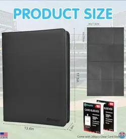DEQADIC 16 Pocket Trading Card Binder Album, 1000+ Capacity, Black, Ringless - Image 3