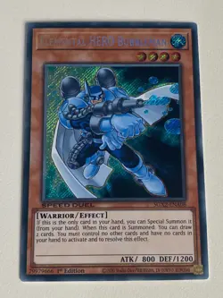 Yugioh Elemental HERO Bubbleman - 1st Edition Secret Rare NM - Free Holo Card A - Image 1