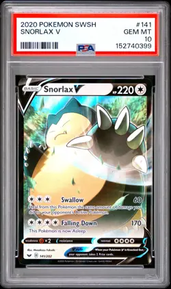 2020 POKEMON SWORD & SHIELD #141 SNORLAX V PSA 10 - Image 1