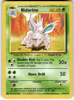 Nidorino 37/102 Base Set Unlimited Pokemon NM Fast Ship - Image 1