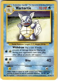 Wartortle 42/102 Base Set Unlimited Pokemon NM Fast Ship - Image 1