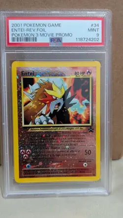 2001 Entei Reverse Holo #34 Pokemon TCG Movie 3 Black Star Promo PSA 9 - Image 1