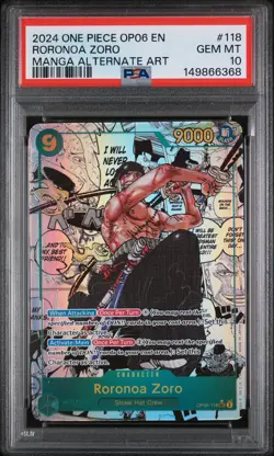 2024 ONE PIECE OP06 ENGLISH MANGA ALTERNATE ART #118 RORONOA ZORO PSA 10 - Image 1
