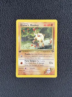 Blaine's Mankey 63/132 1st Edition Gym Challenge Pokemon TCG Regular Common LP - Image 1