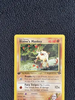 Blaine's Mankey 63/132 1st Edition Gym Challenge Pokemon TCG Regular Common LP - Image 3