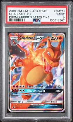 2019 POKEMON SM BLACK STAR PROMO HIDDEN FATES TINS #SM211 CHARIZARD GX PSA 9 - Image 1